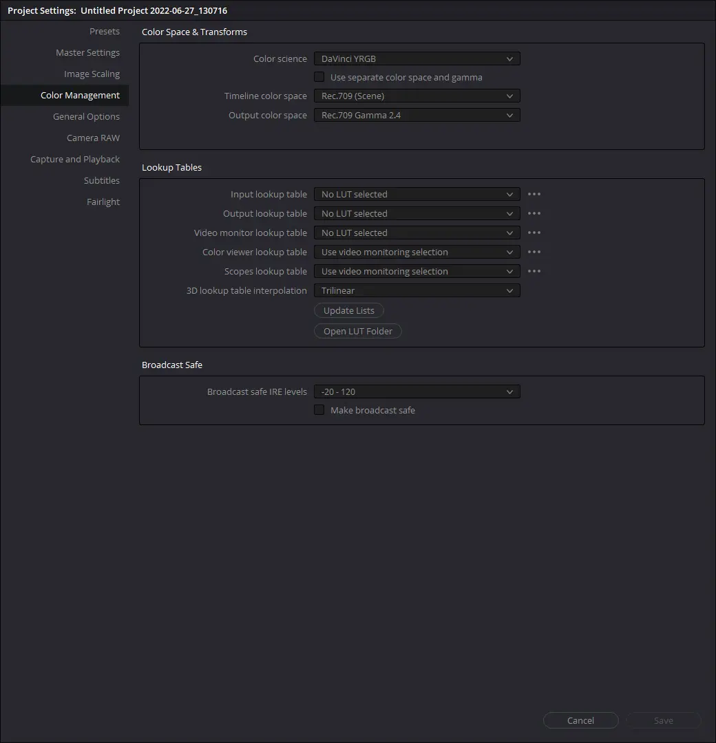 S-Log3 Davinic Resolved Projekt Setting