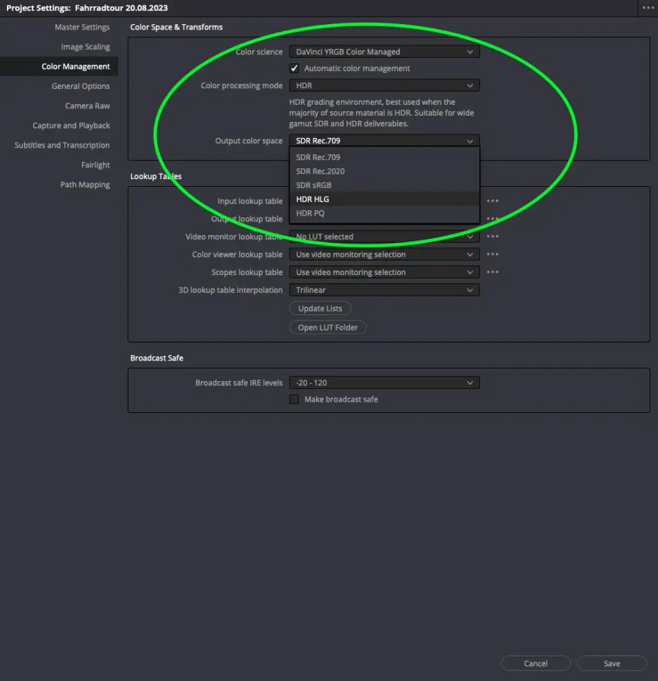 Davinci Resolve Color processing mode HDR