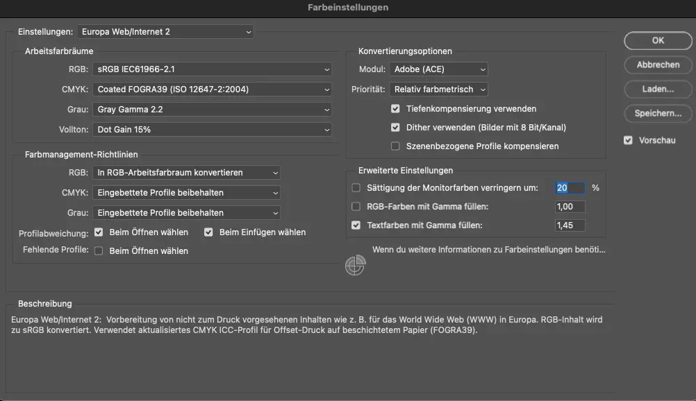 Farbeinstellungen Photoshop