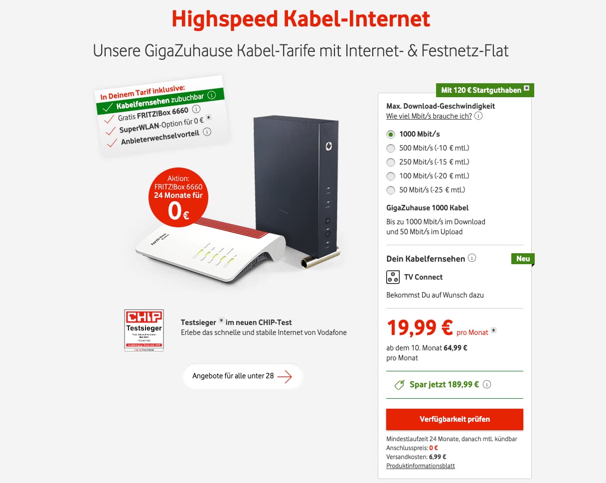 Kabel-Internet mit bis zu 1.000 Mbit/s