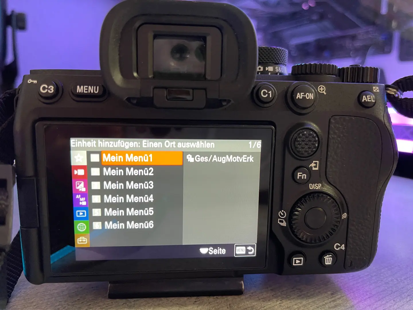 Sony Alpha IV Mein Menü speichern