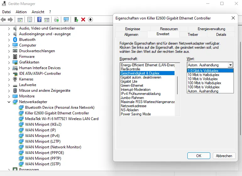 windows 11 1 Gigabit Netzwerkadapter einstellen