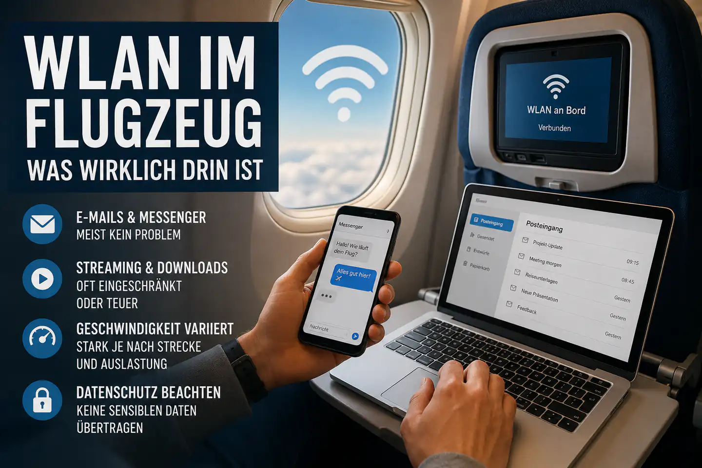 WLAN im Flugzeug: Was Airlines versprechen – und was du wirklich bekommst