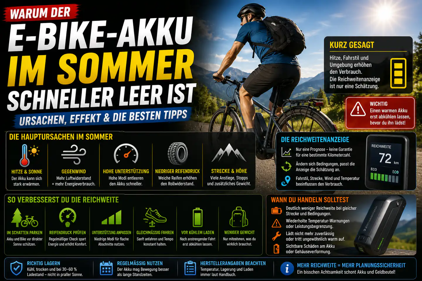 Warum E-Bike-Akkus im Sommer scheinbar schneller leer sind