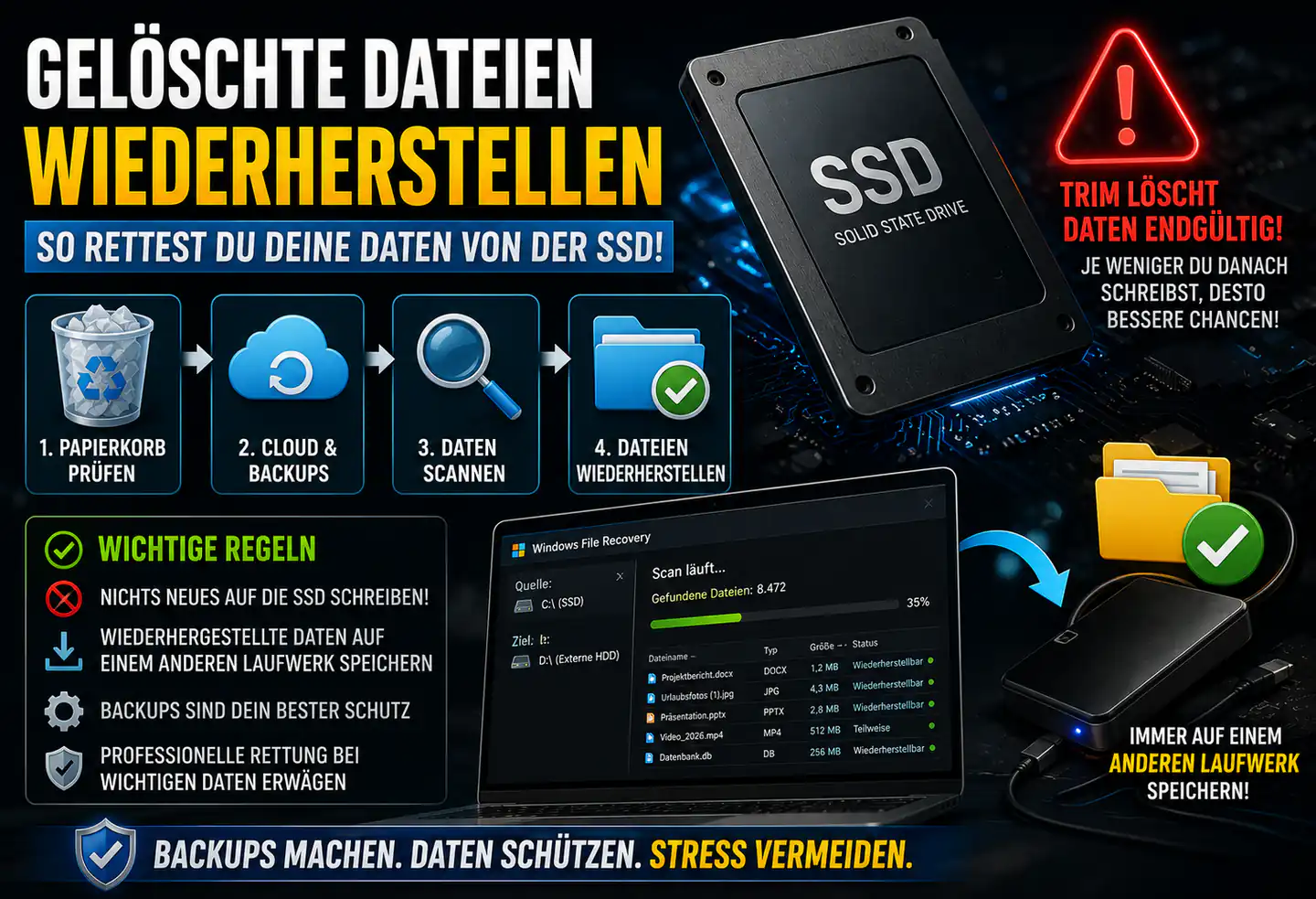 Gelöschte Dateien von einer SSD retten: Was noch möglich ist
