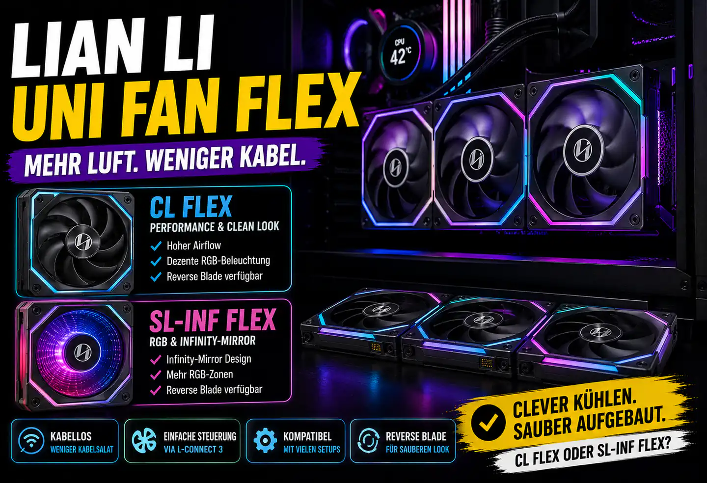 Lian Li UNI FAN CL FLEX und SL-INF FLEX: Wie viel Ordnung bringt kabellose Beleuchtung wirklich?