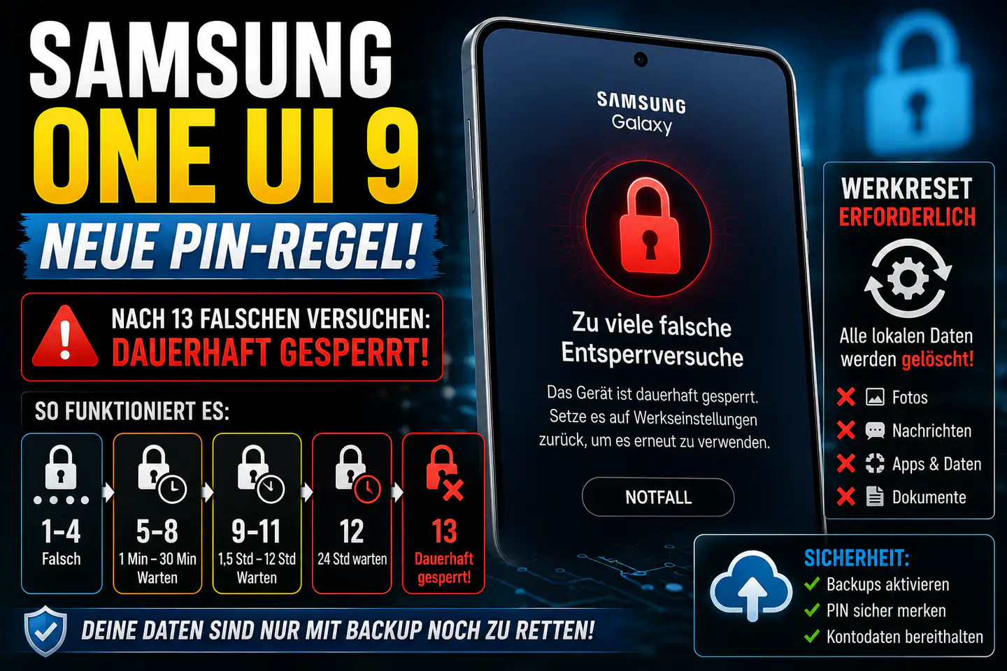 Samsung Galaxy mit One UI 9: Warum 13 falsche PINs zum Werksreset führen können