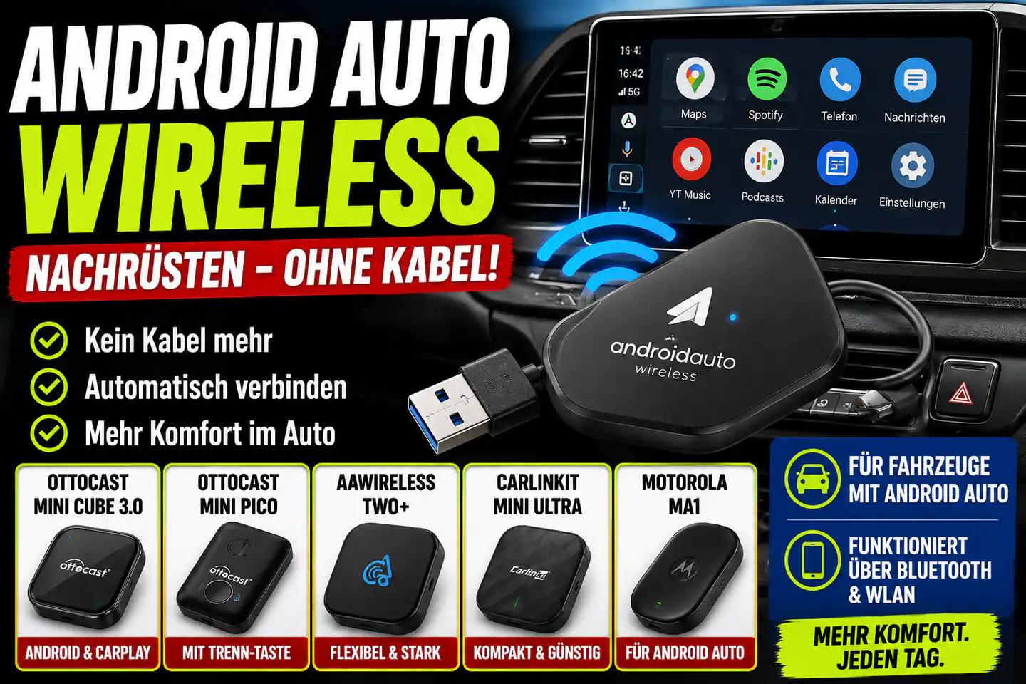Android Auto Wireless nachrüsten: Welcher Adapter im Alltag wirklich überzeugt