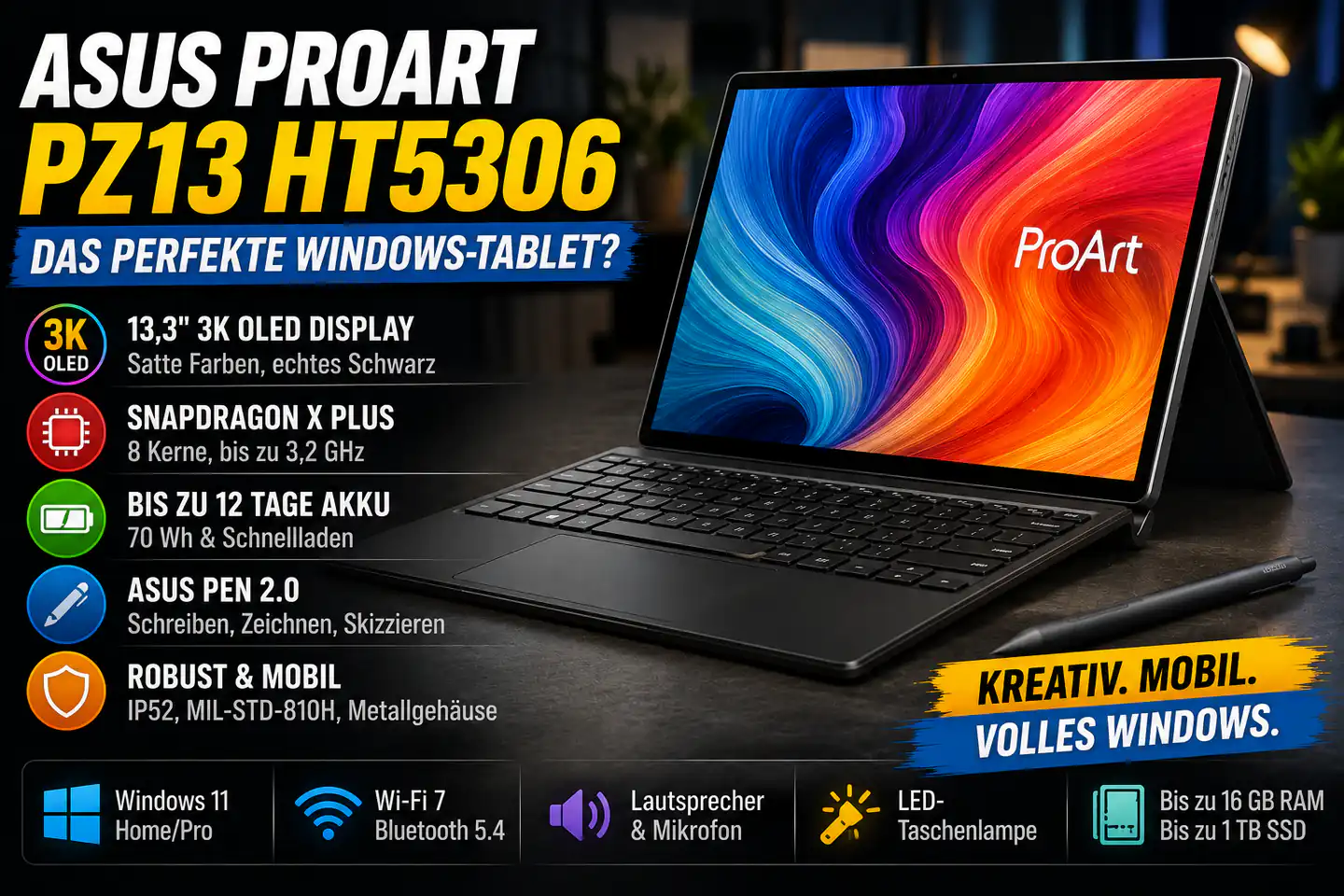 ASUS ProArt PZ13 HT5306: Das robuste OLED-Tablet für kreative Arbeit unterwegs