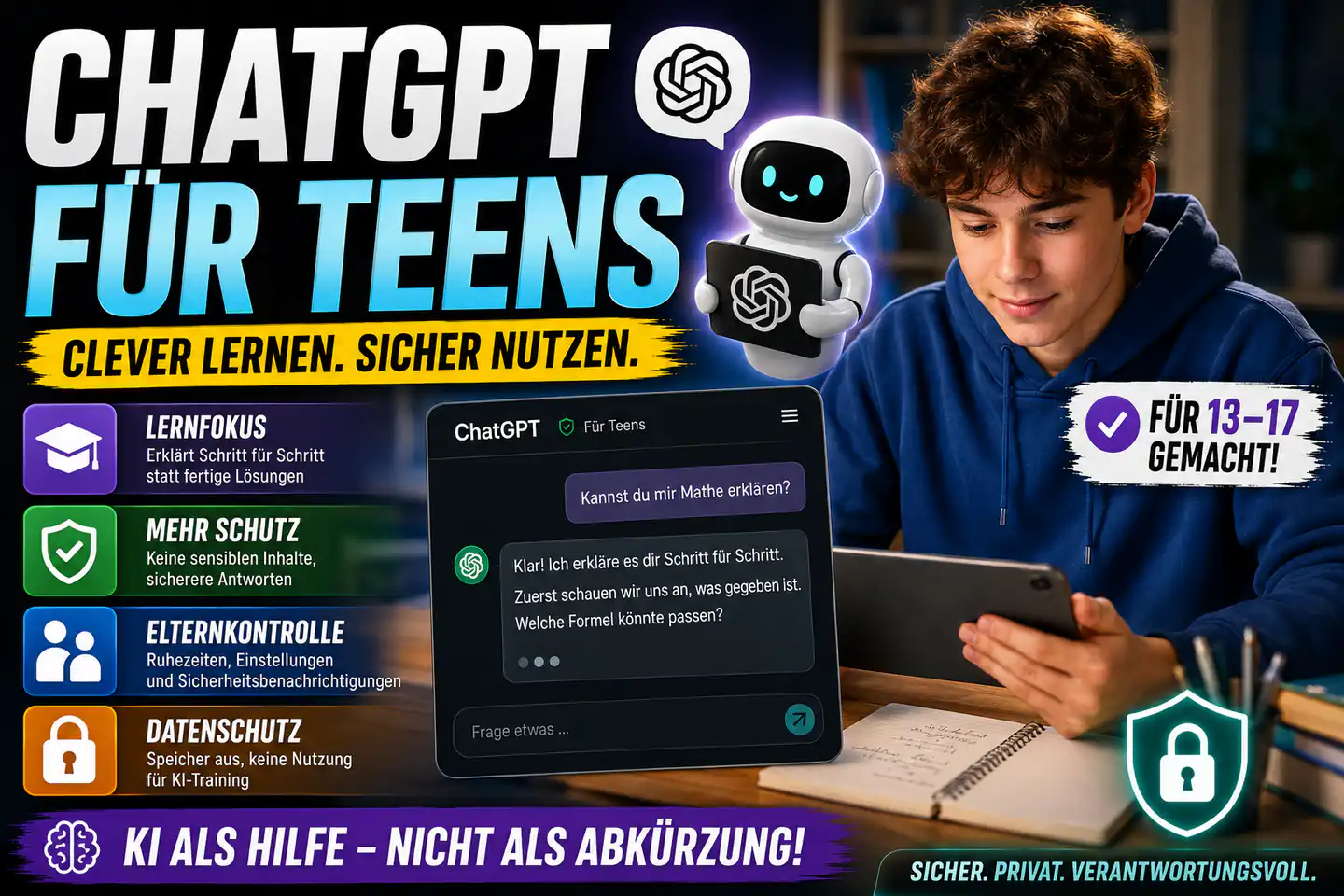 ChatGPT für Jugendliche: Mehr Lernhilfe, mehr Schutz – aber keine Ersatz-Erziehung
