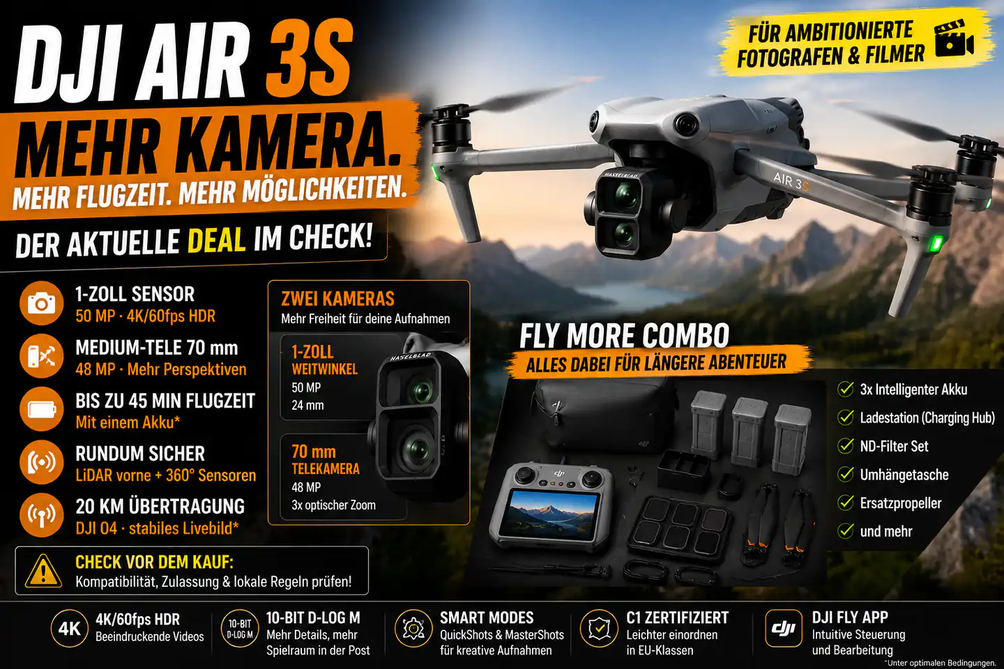 DJI Air 3S im Fly More Combo: Für wen sich die große Drohne wirklich lohnt