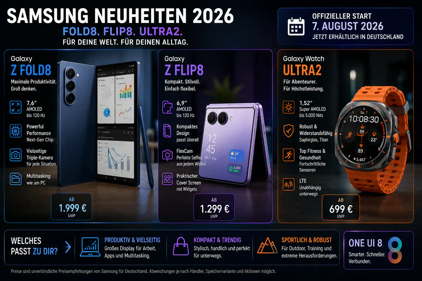 Samsung Galaxy Z Fold8, Z Flip8 und Watch Ultra2: Für wen sich der Start wirklich lohnt