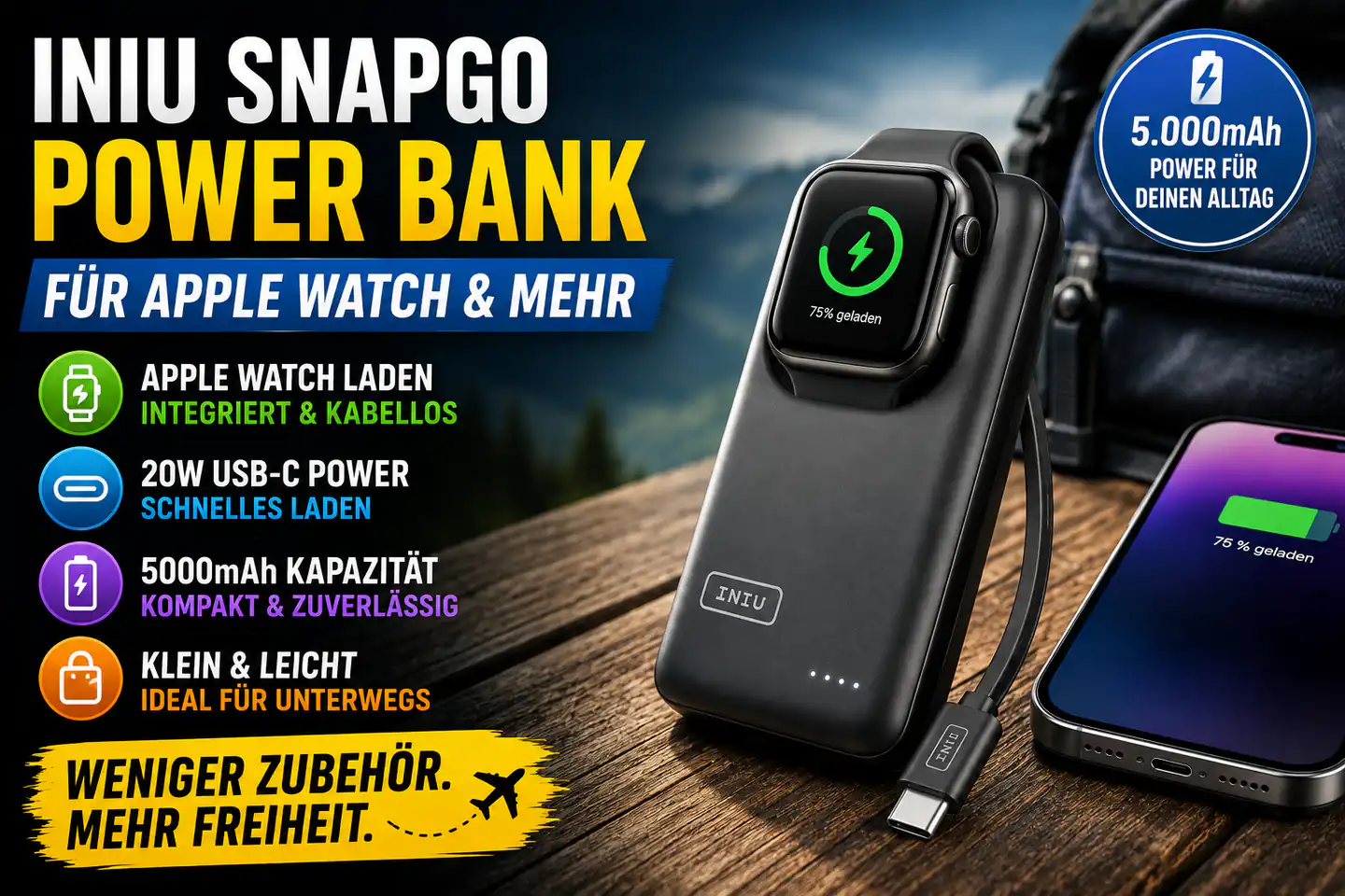 Apple-Watch-Powerbank für unterwegs: Wann die INIU SnapGo wirklich sinnvoll ist