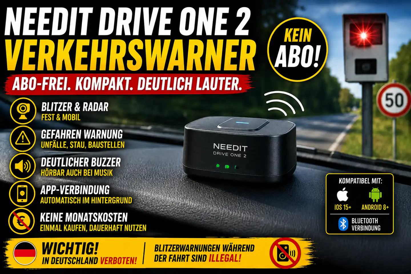 Needit Drive One 2 im Alltag: Verkehrswarner ohne Abo, aber nicht überall erlaubt
