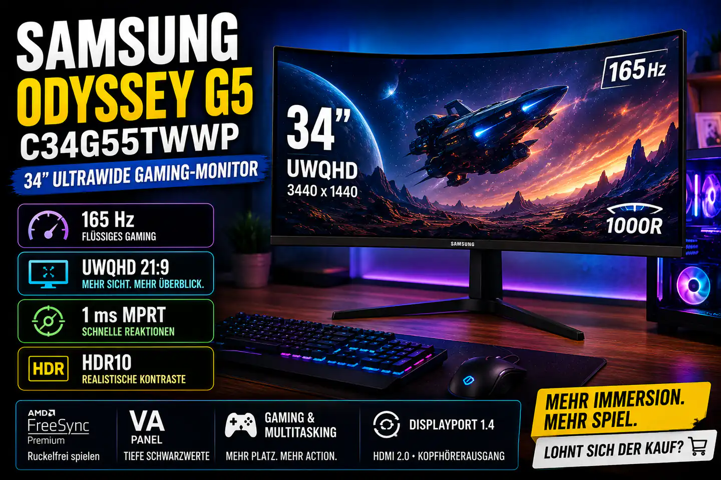 Samsung Odyssey G5 C34G55TWWP: Viel Ultrawide fürs Geld, aber nicht ohne Kompromisse