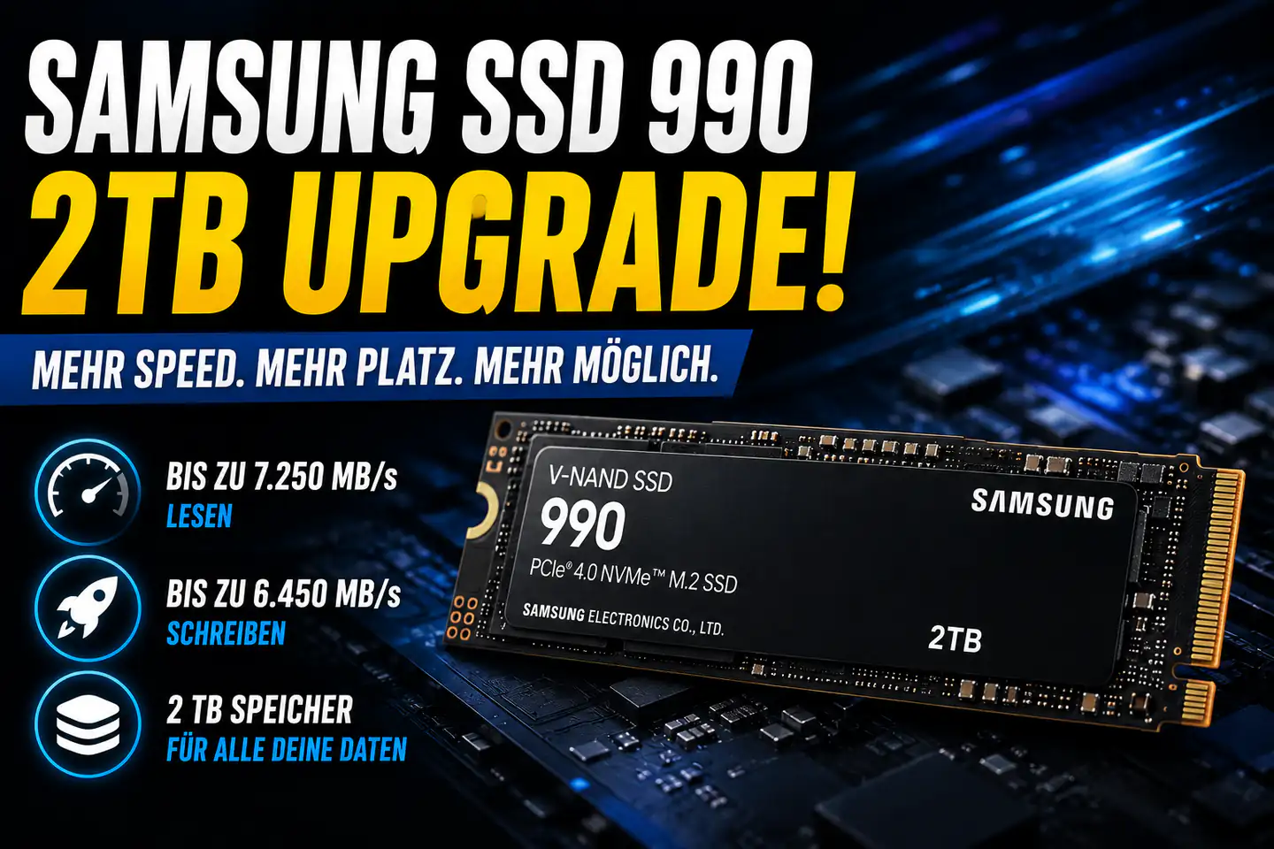 Samsung SSD 990 mit 2 TB: Viel Speicher, hohe Geschwindigkeit – aber nicht für jeden Schreiballtag