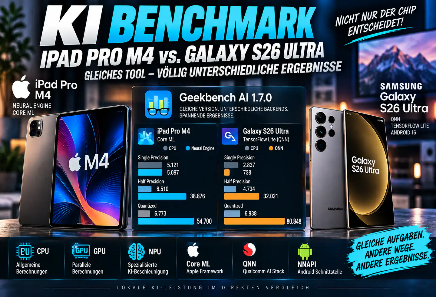 Geekbench AI richtig testen: iPad Pro M4 gegen Galaxy S26 Ultra