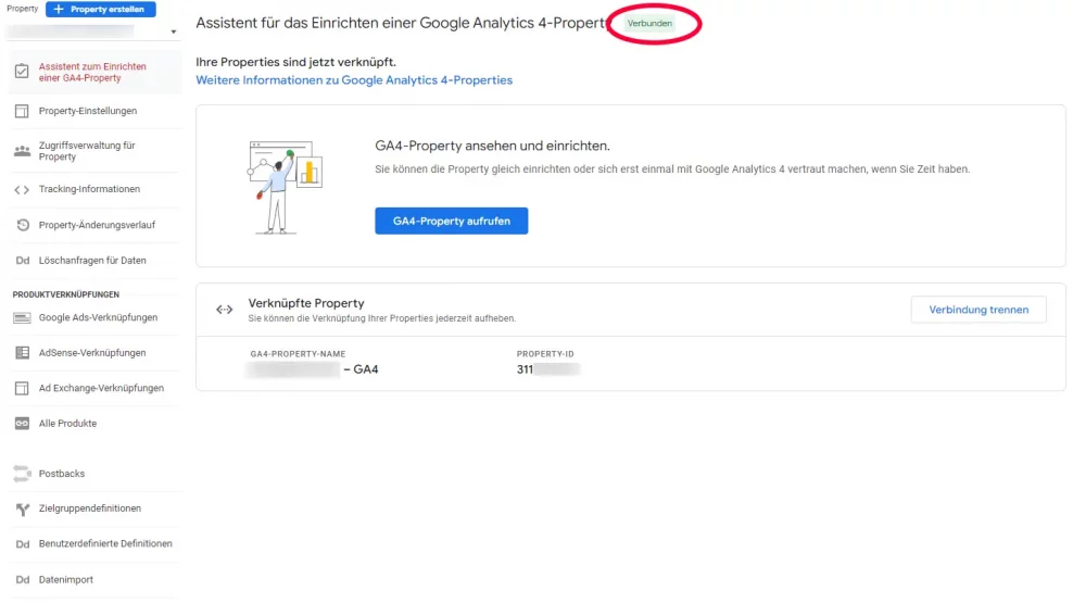 Google Analytics 4-Property verbunden