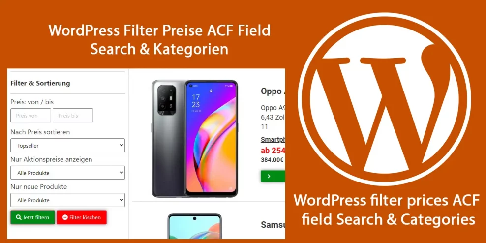 WordPress Filter Preise ACF-Feld Suche & Kategorien