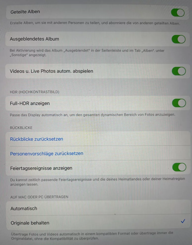 Auf MAC oder PC übertragen -> Originale behalten