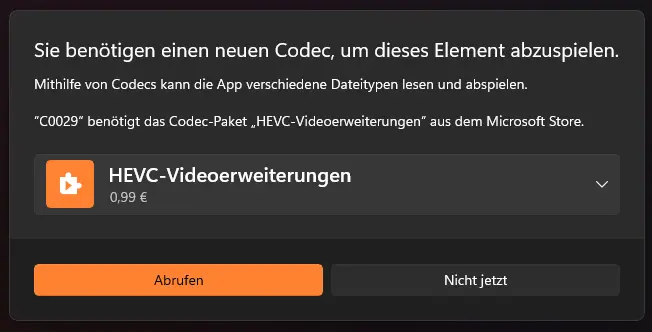 HEVC Videoerweiterung Codec Windows 11