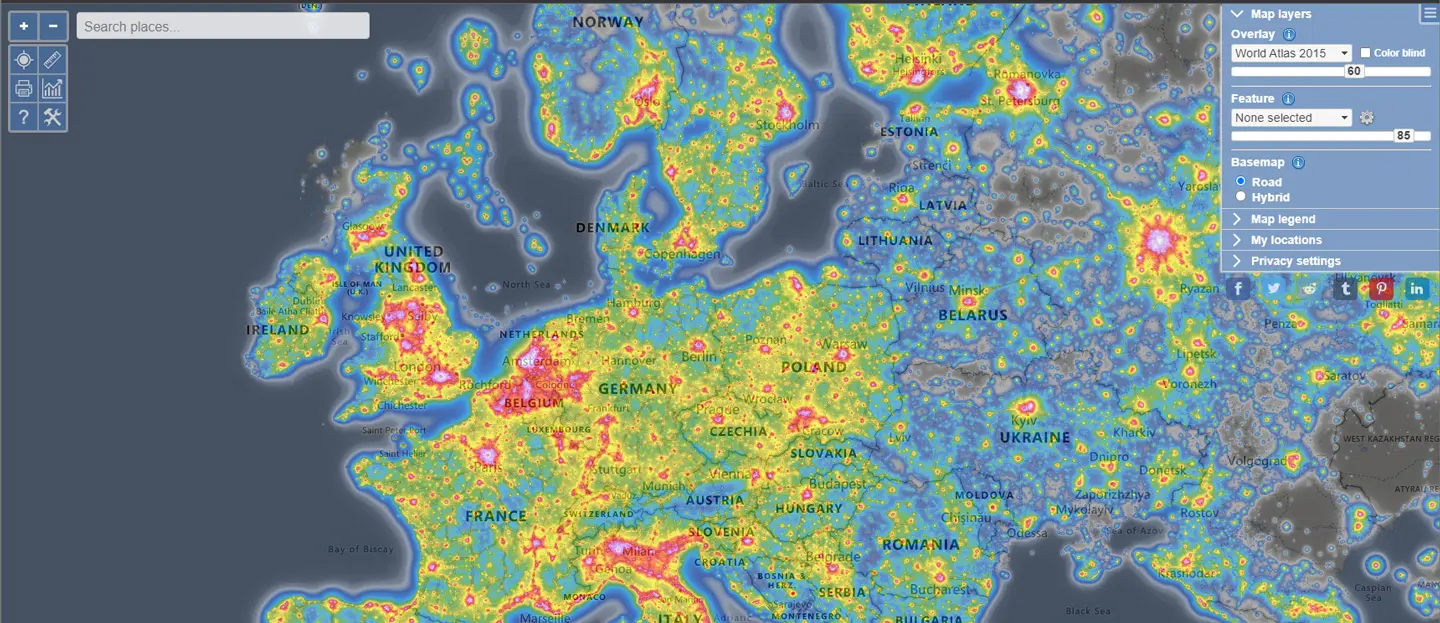 Light pollution map Lichtverschmutzung