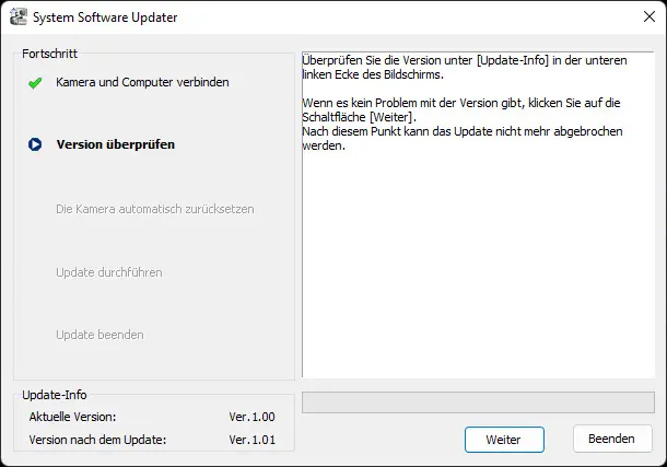 Sony Alpha IV: ILCE-7M4 Systemsoftware (Firmware)-Update auf Version 1.01 (Windows)