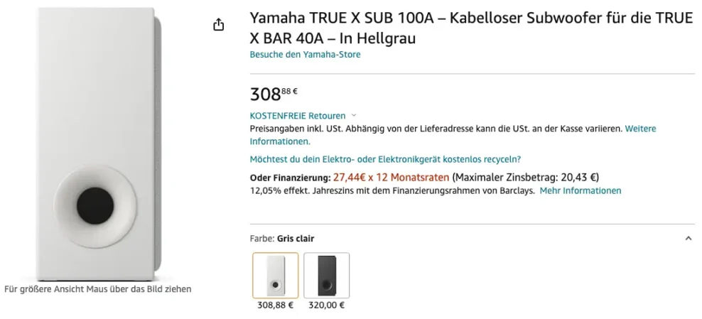 Yamaha TRUE X SUB 100A