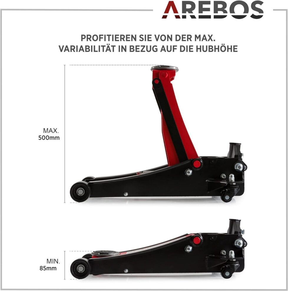 Arebos 3T Hydraulischer Wagenheber: Doppelkolben 85-500mm