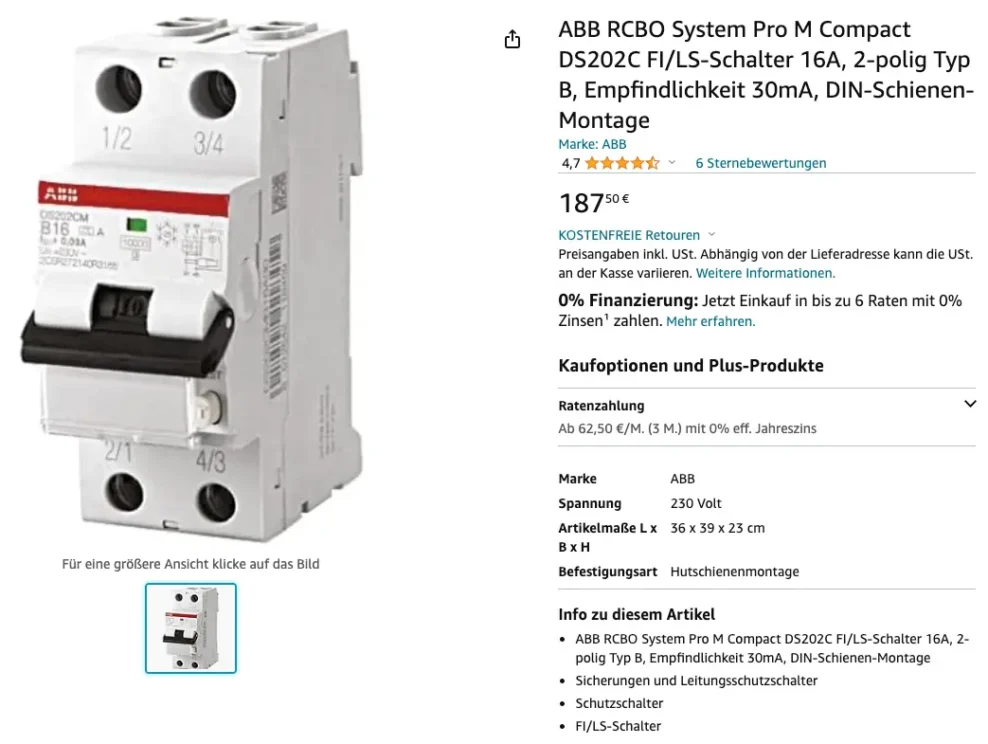 ABB RCBO System Pro M Compact DS202C FI/LS-Schalter 16A