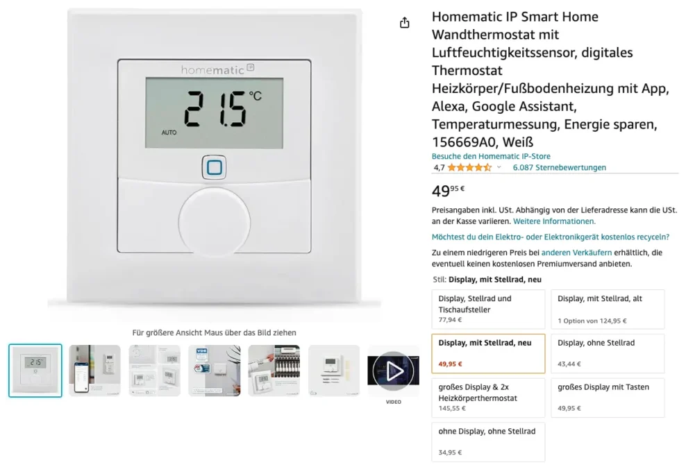 Homematic IP Smart Home Wandthermostat mit Luftfeuchtigkeitssensor kaufen
