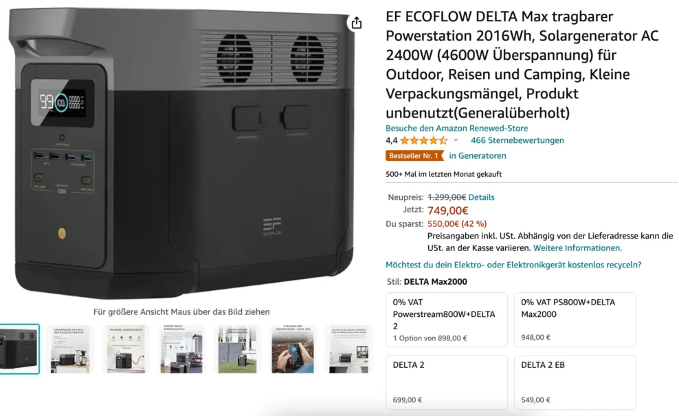Bestseller EF ECOFLOW DELTA Max tragbarer Powerstation 2016Wh
